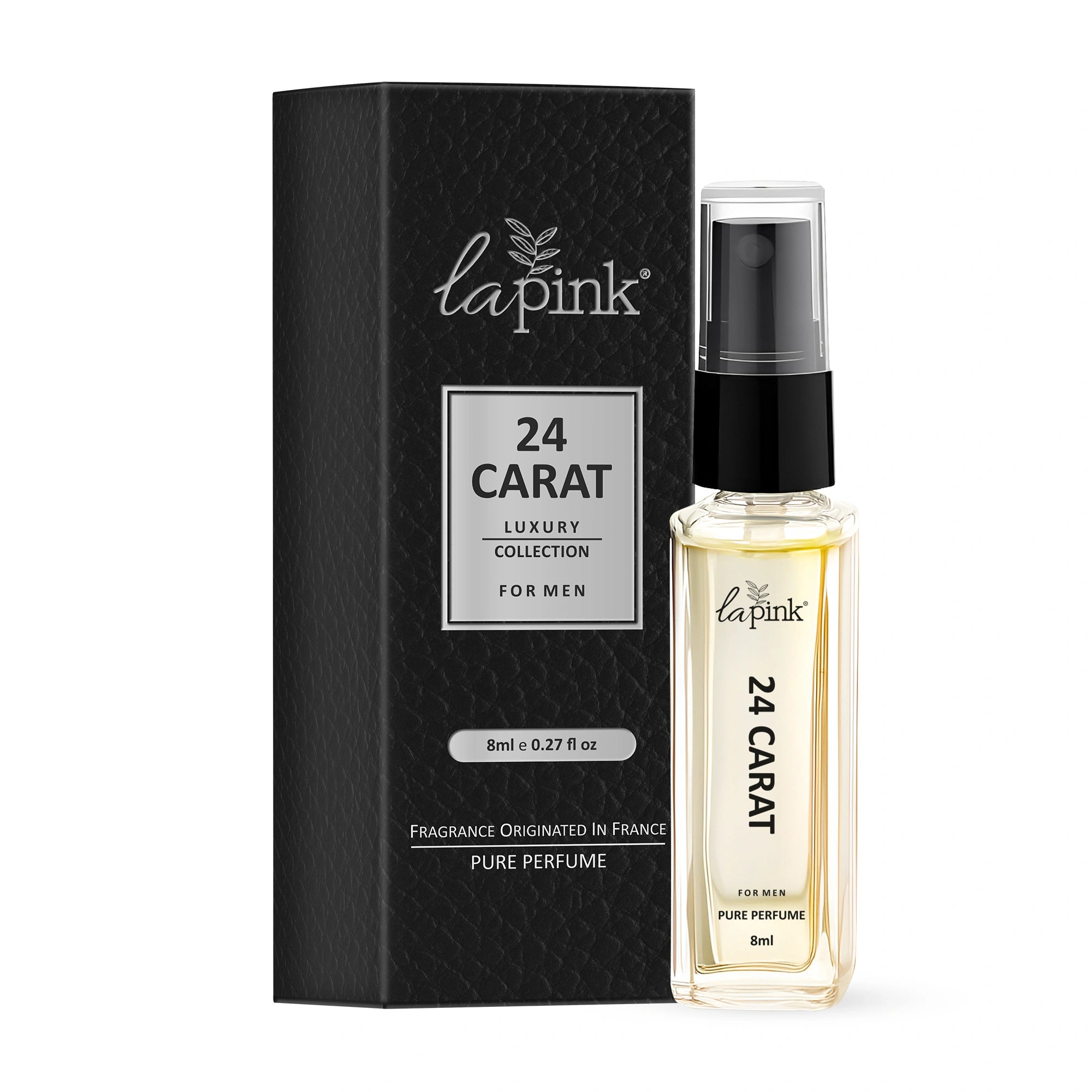 La Pink 24 Carat perfume bottle and packaging on a white background
