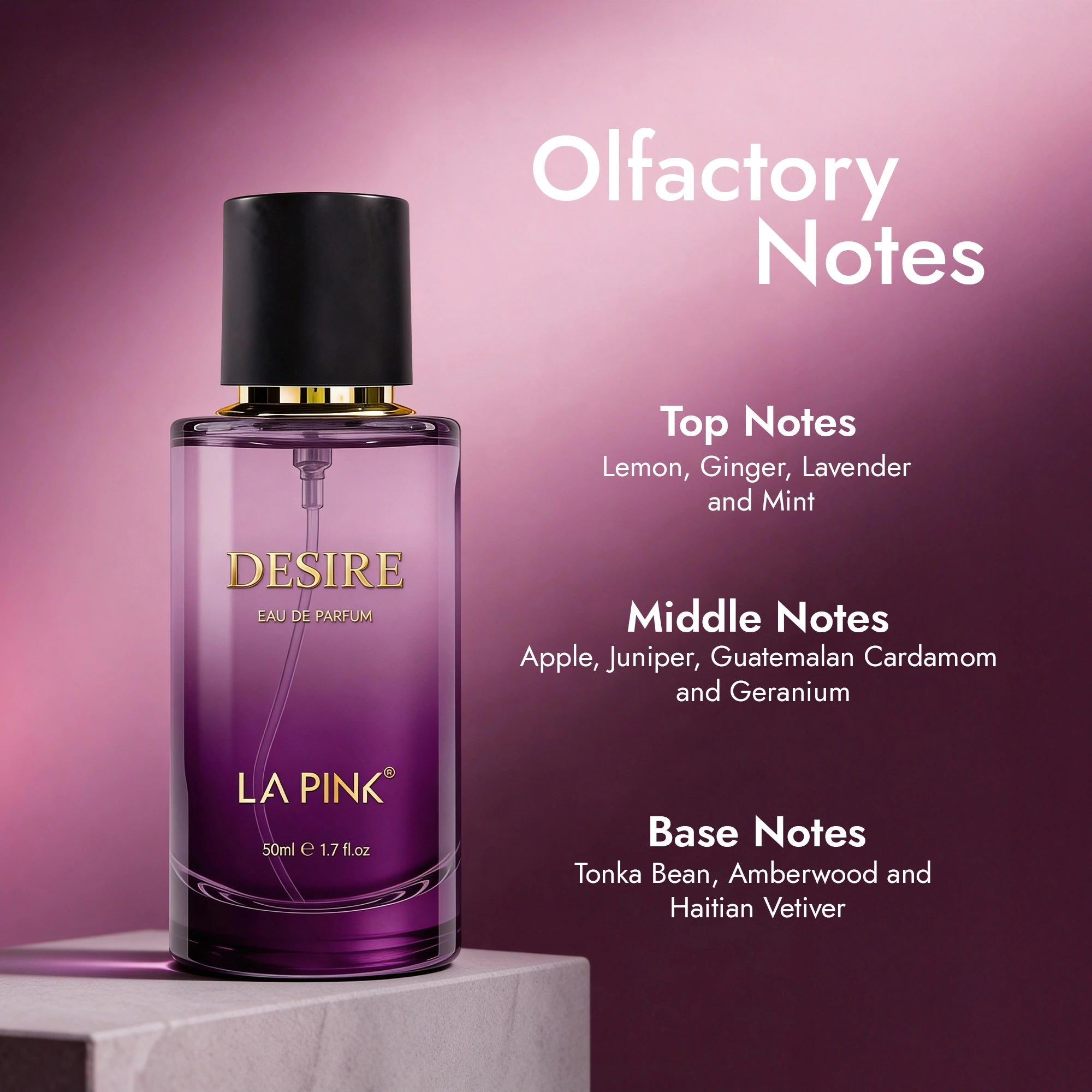 Purple perfume bottle labeled &