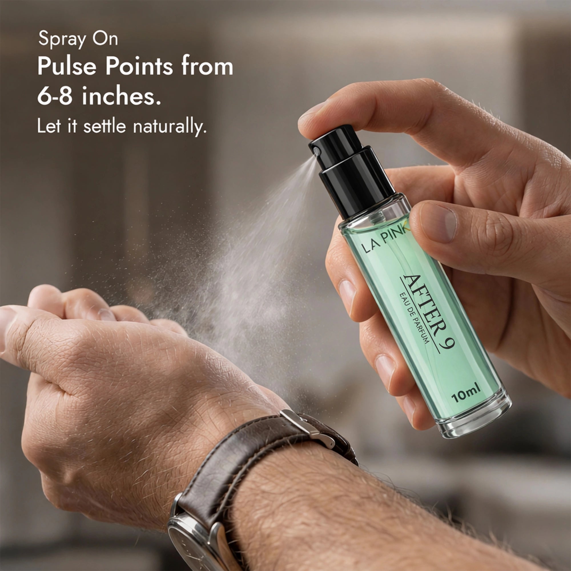 Person using a spray bottle labeled &