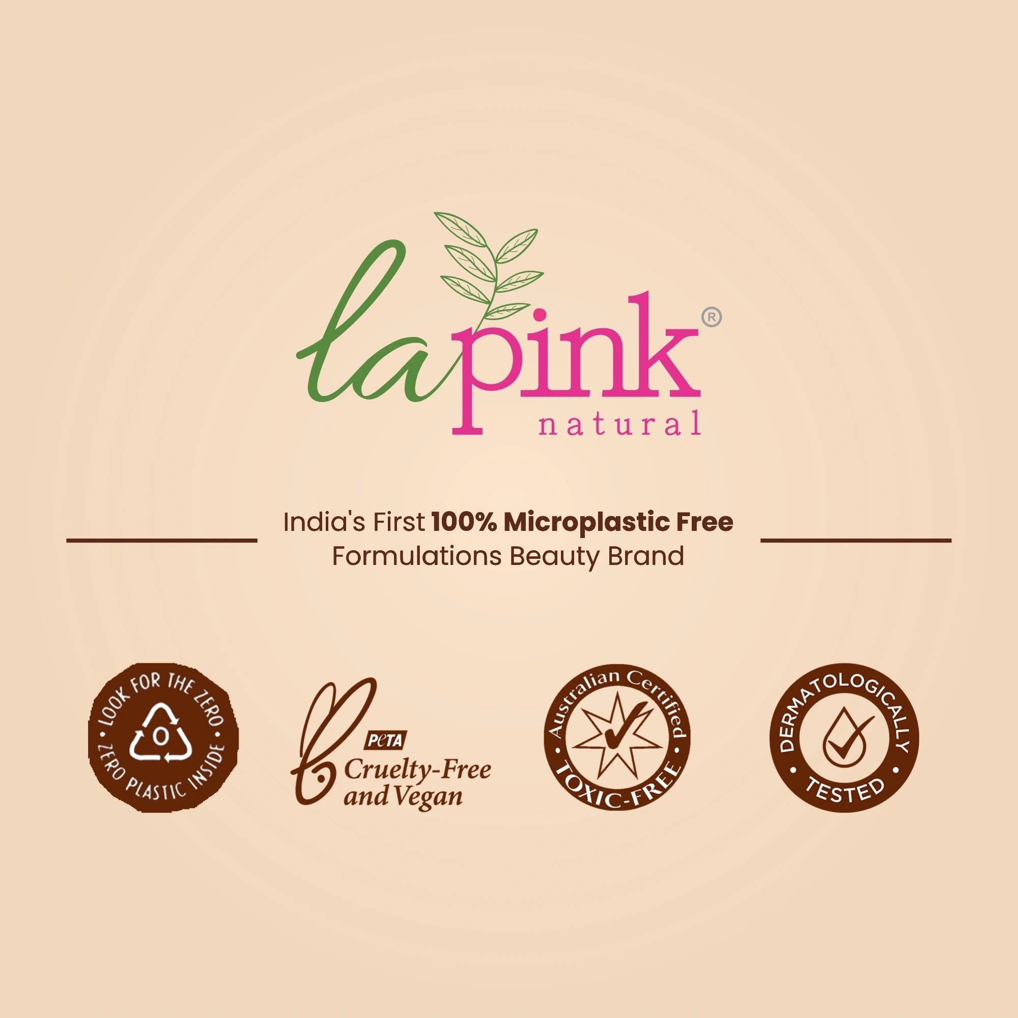 Lapink natural branding with product features on a beige background