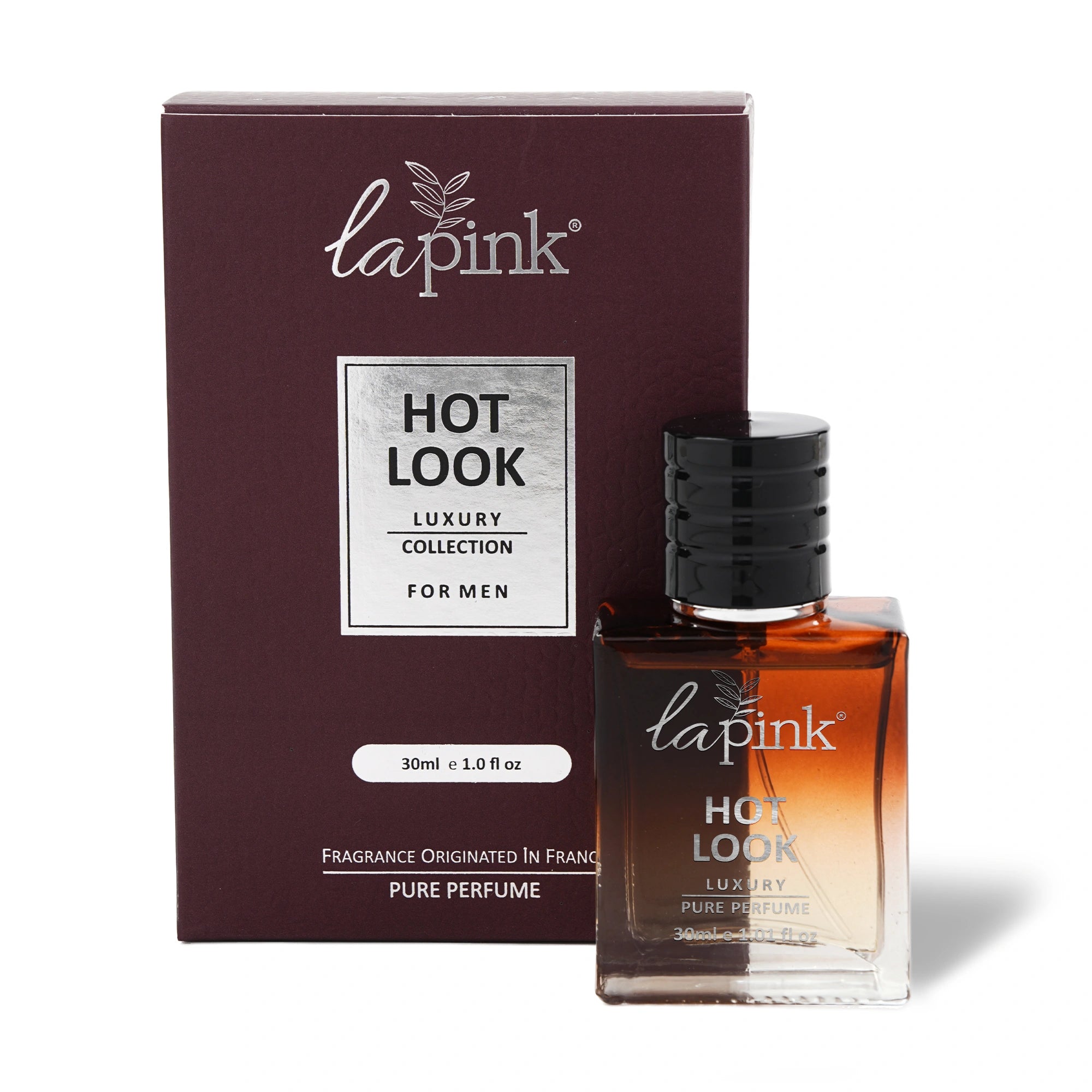 La Pink Hot Look perfume bottle and packaging on a white background