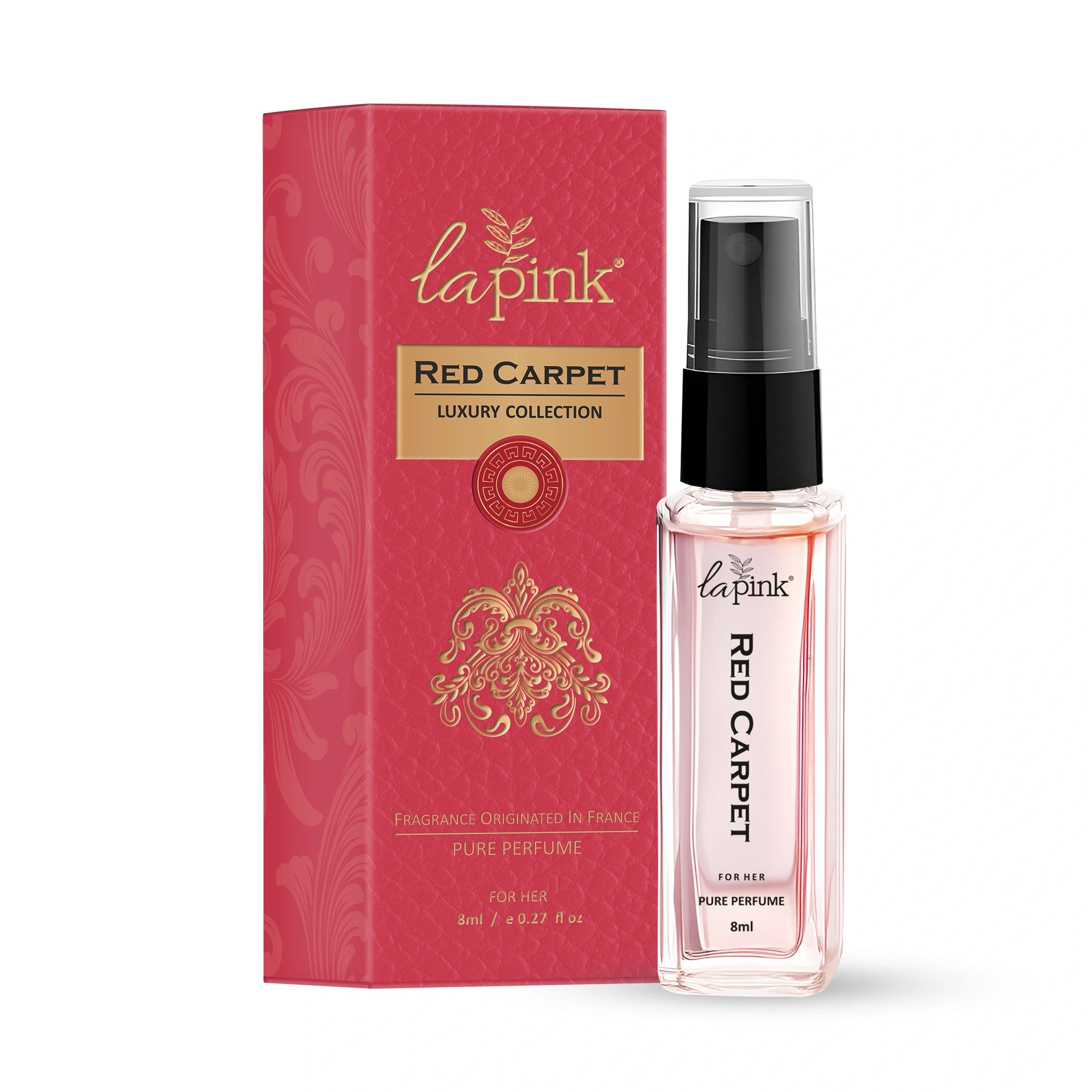Lapink Red Carpet perfume bottle and packaging on a white background