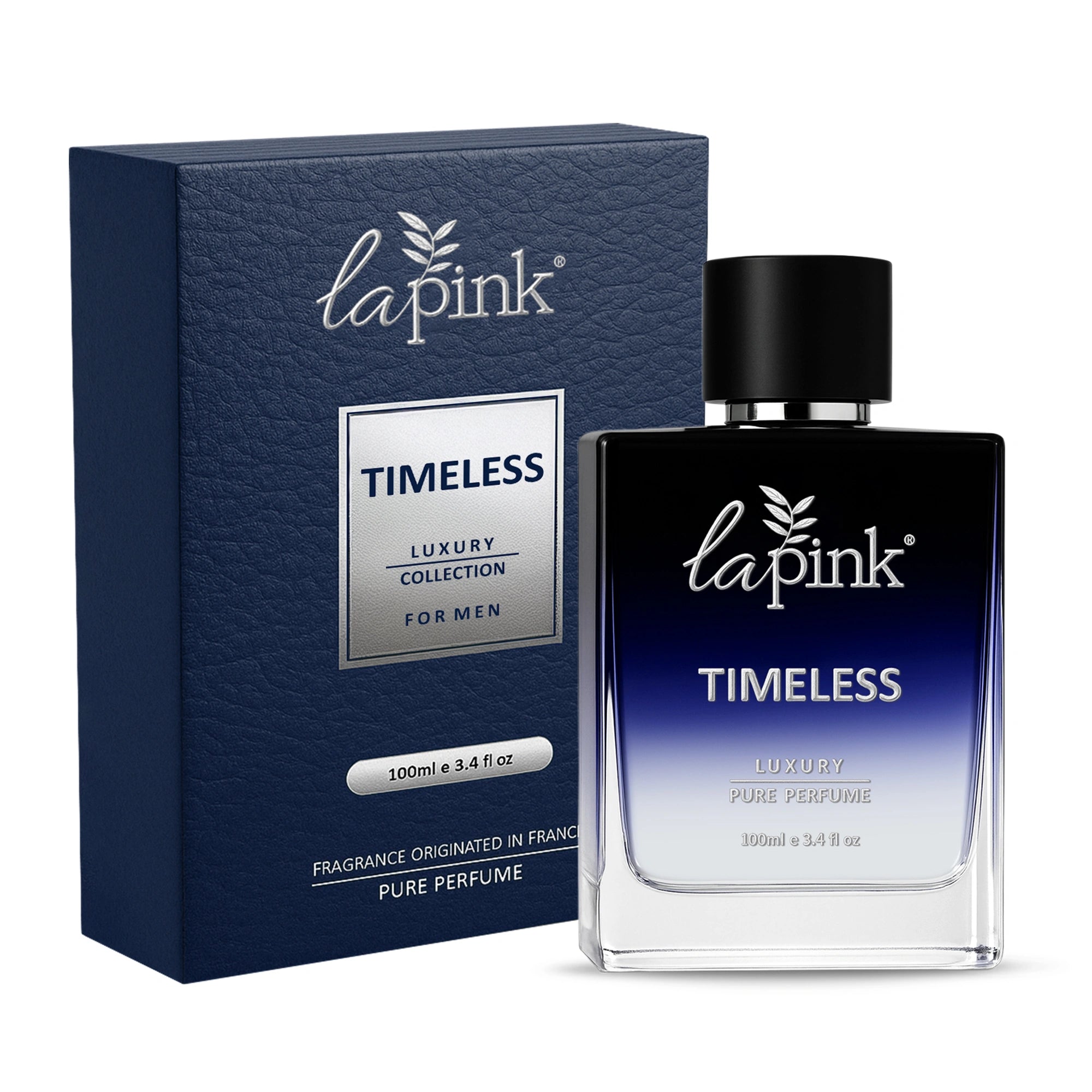 Lapink Timeless luxury perfume bottle and packaging on a white background