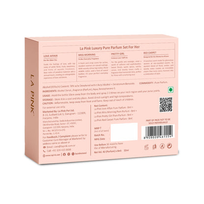 La Pink luxury pure parfum set packaging on a white background