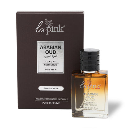 Lapink Arabian Oud perfume bottle and packaging on a white background