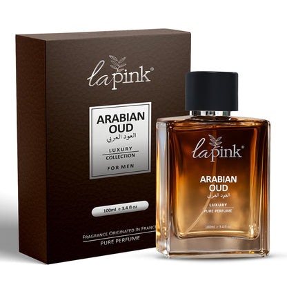 Lapink Arabian Oud perfume bottle and packaging on a white background