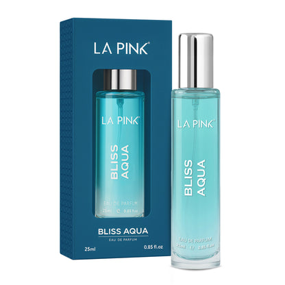 La Pink Bliss Aqua perfume bottle and packaging on a white background