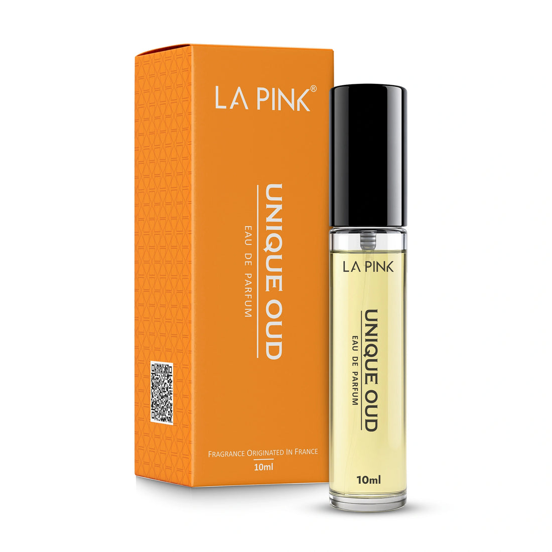 La Pink perfume bottle and packaging on a white background