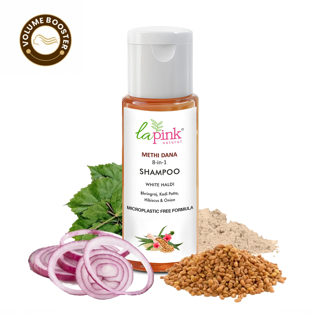 Lapink shampoo bottle with ingredients on a white background