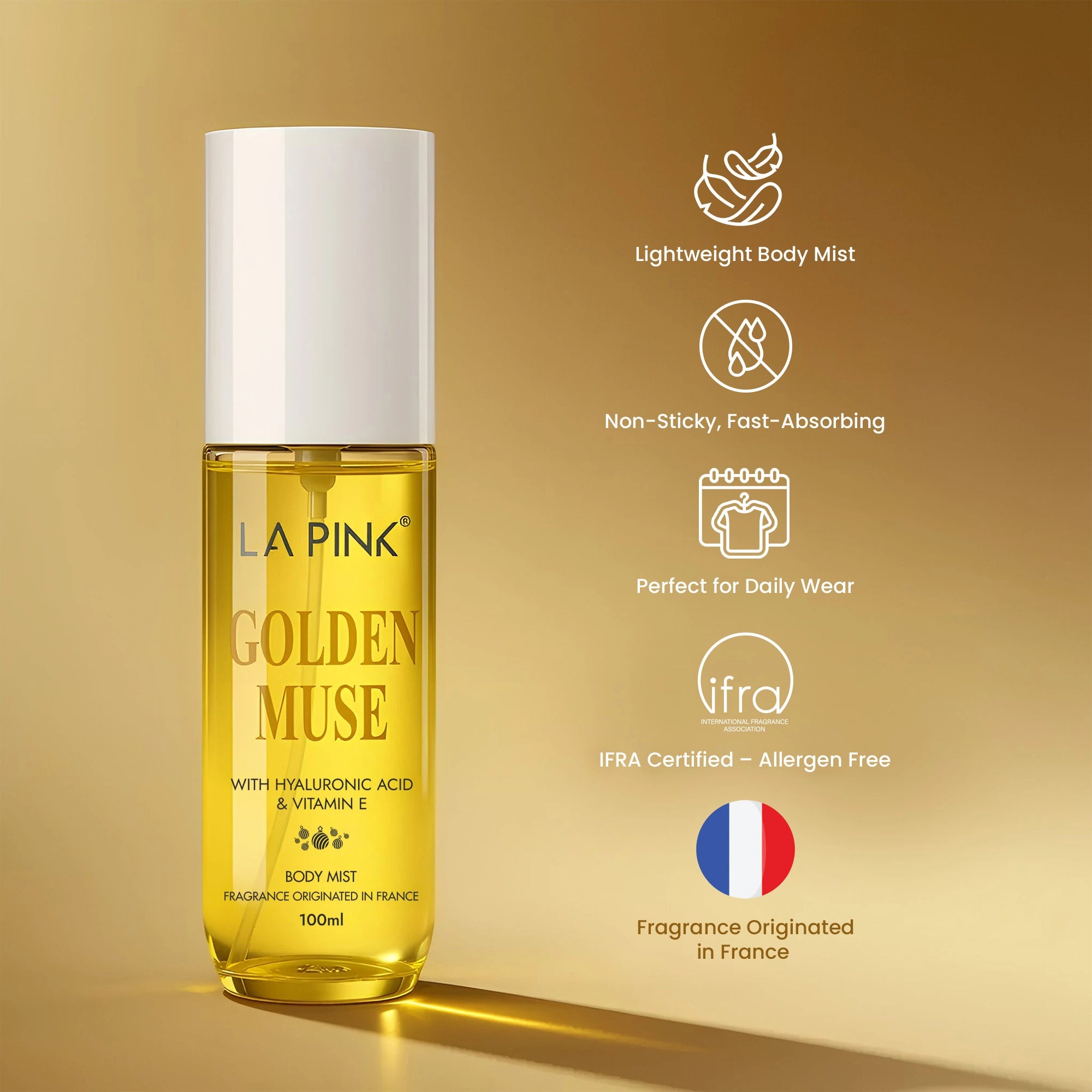 Golden Muse Body Mist with Hyaluronic acid &amp; Vitamin E 100ml