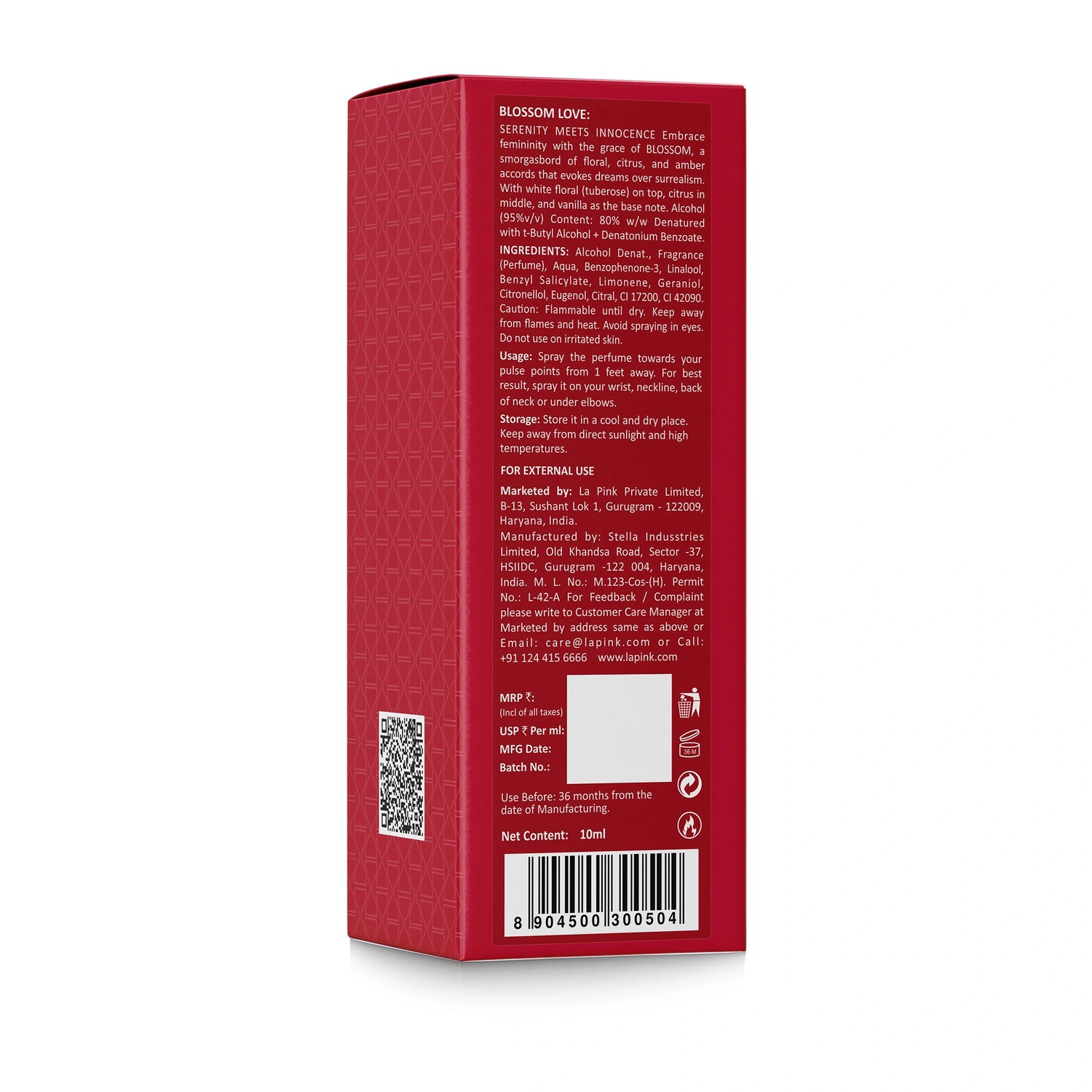 Red product packaging with text and a QR code on a white background