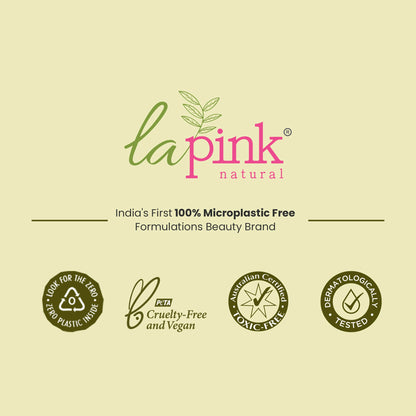 Lapink natural branding with product certification logos on a beige background