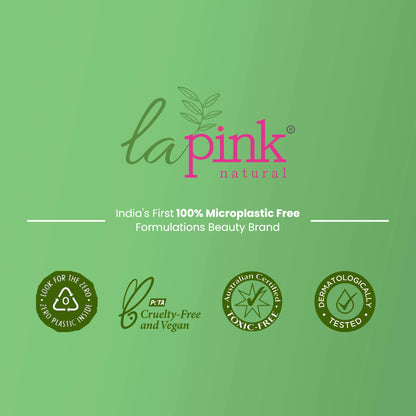 Lapink Natural branding on a green background with certification logos.