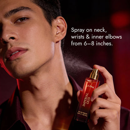 Person applying perfume spray with text on how to use it