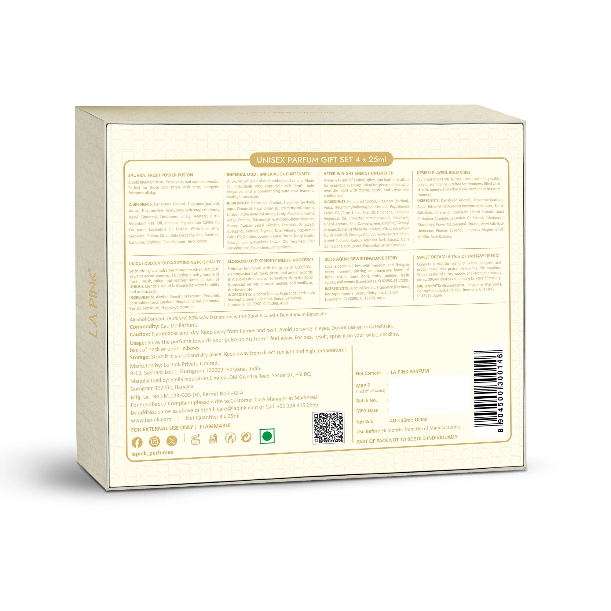 Product packaging with text and a barcode on a white background