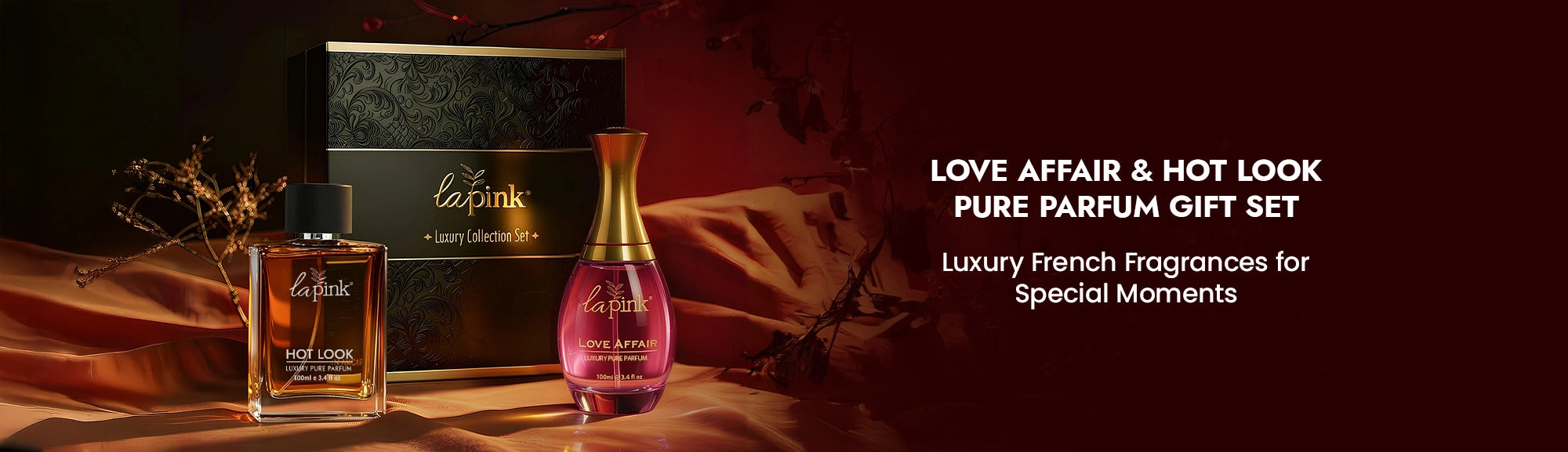 Lafond perfume gift set with two bottles and a box on a dark background