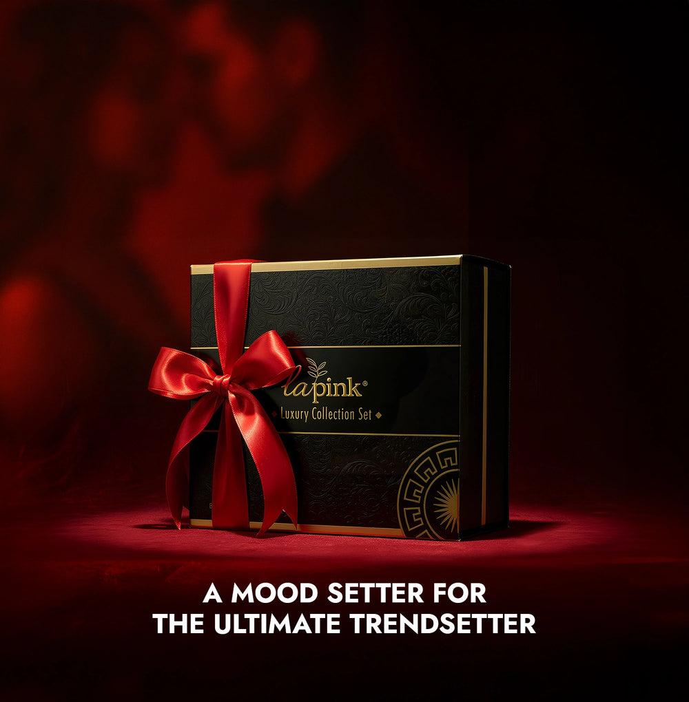 Luxury gift box with a red ribbon on a dark background, featuring the Lapink brand.