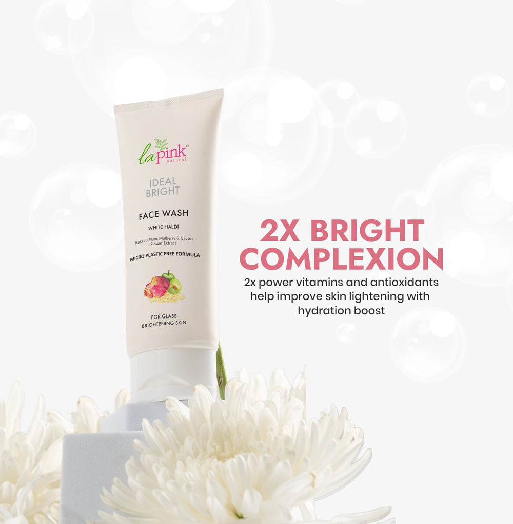 La Pink Ideal Bright Face Wash with white flowers on a light background