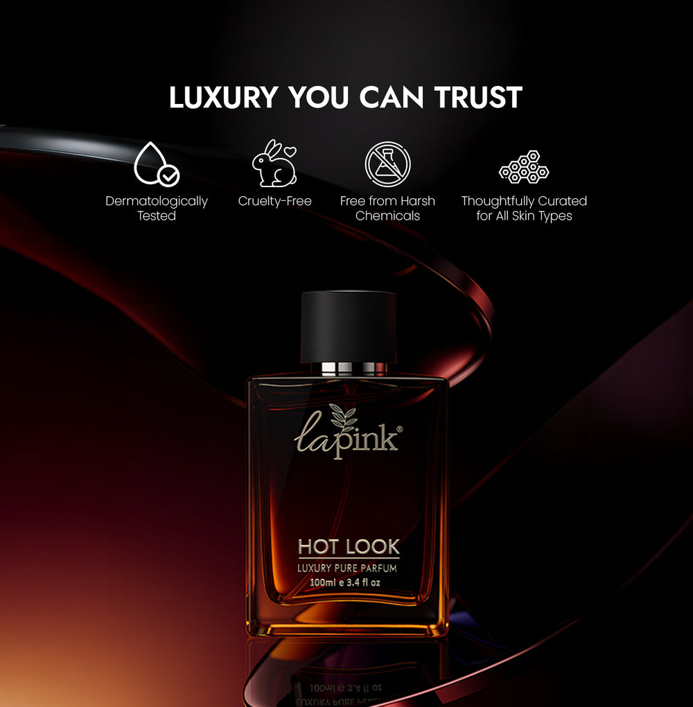 Lapink perfume bottle with brand logo and product name on a dark background