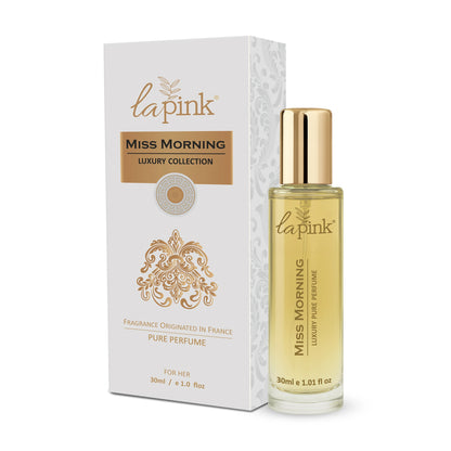 La Pink Miss Morning perfume bottle and packaging on a white background