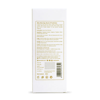 Back view of a white product packaging with text and a barcode on a white background