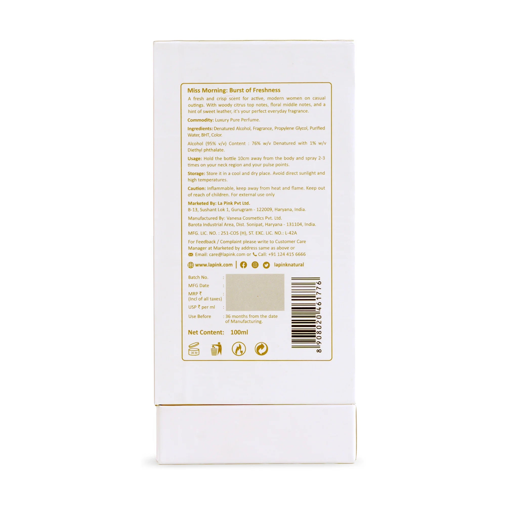 Miss Morning French Luxury Pure Perfume for Women - 100ml