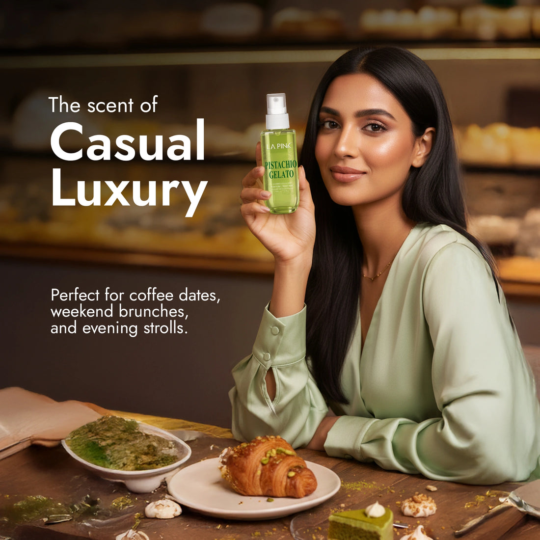 Woman holding a bottle of &