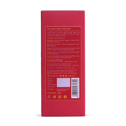 Red product packaging with text and a barcode on a white background