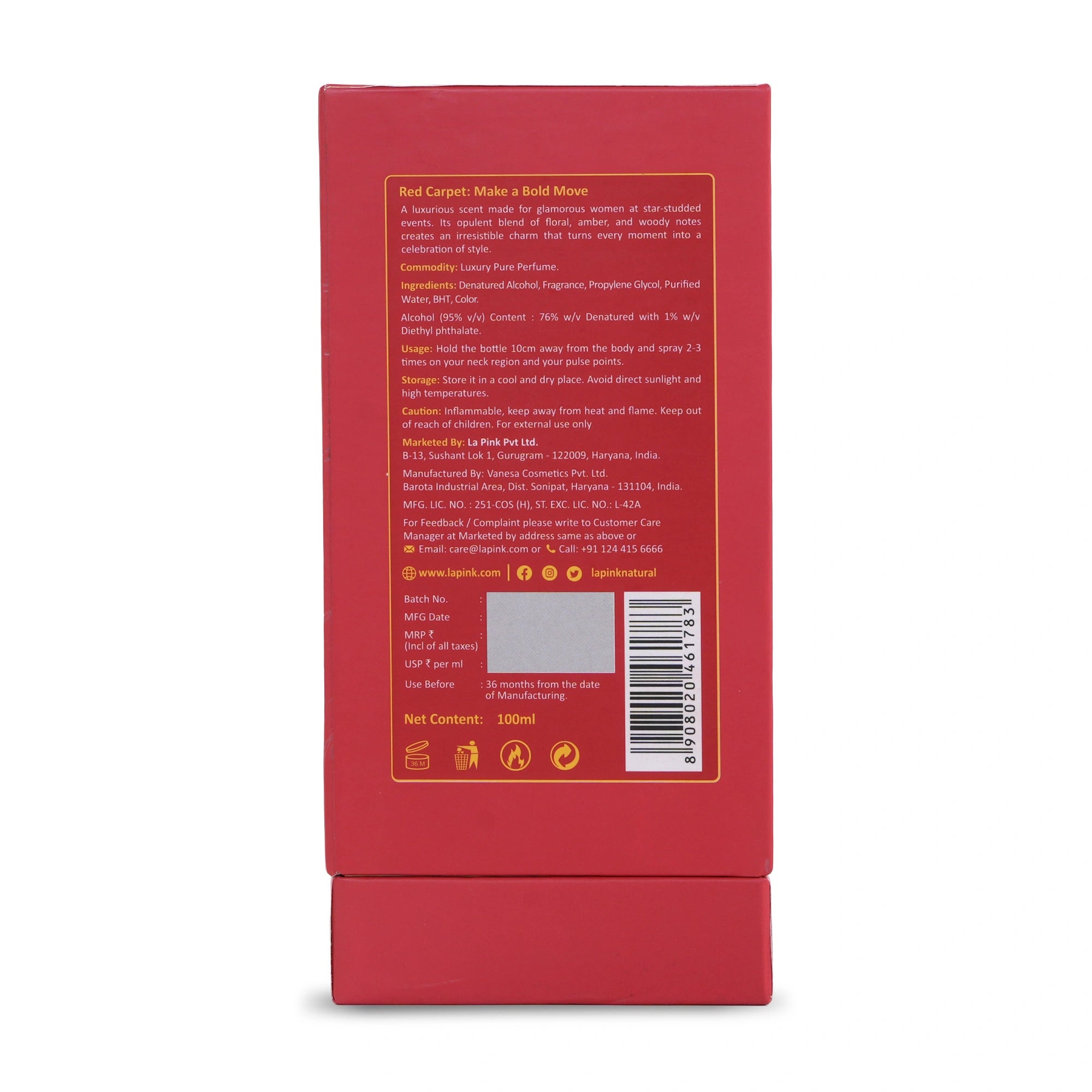 Red box with text and a barcode on a white background