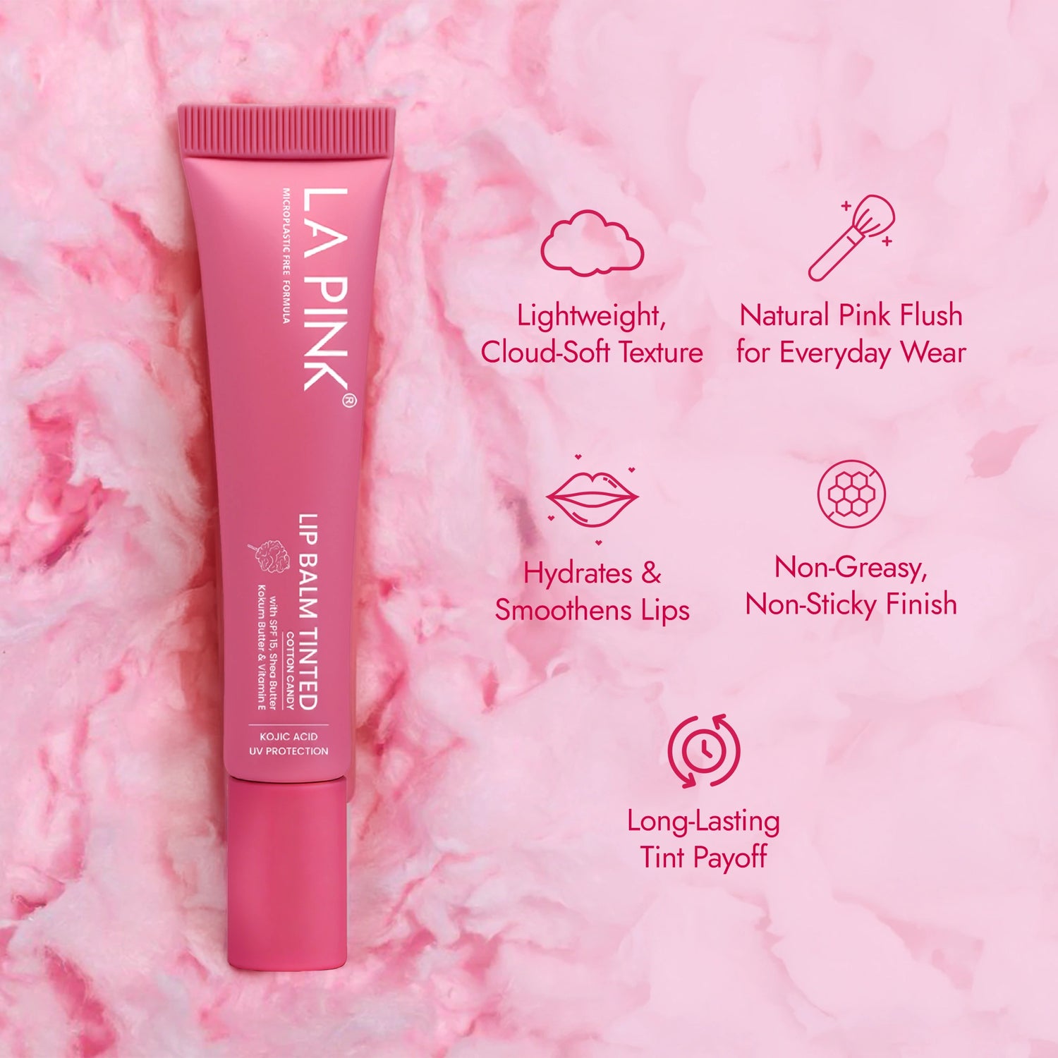 Cotton Candy Lip Balm Tinted with Koic Acid, UV Protection 10gm