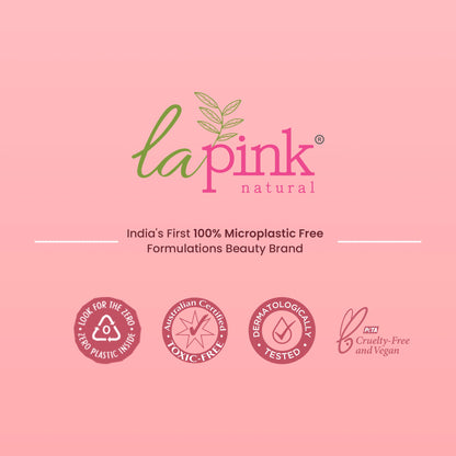 Lapink natural logo on a pink background with certification icons.
