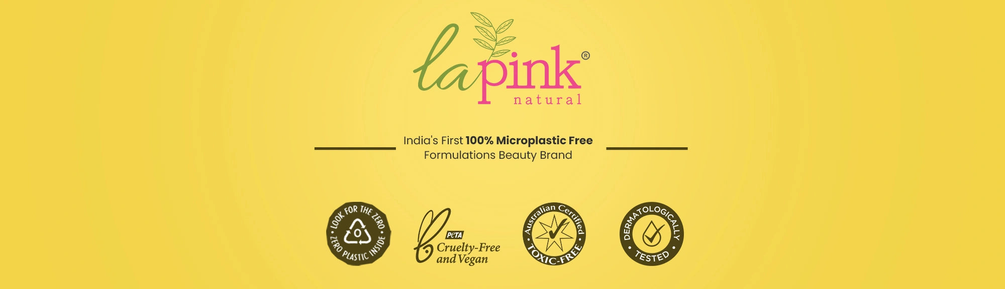 La Pink Natural logo and branding elements on a yellow background